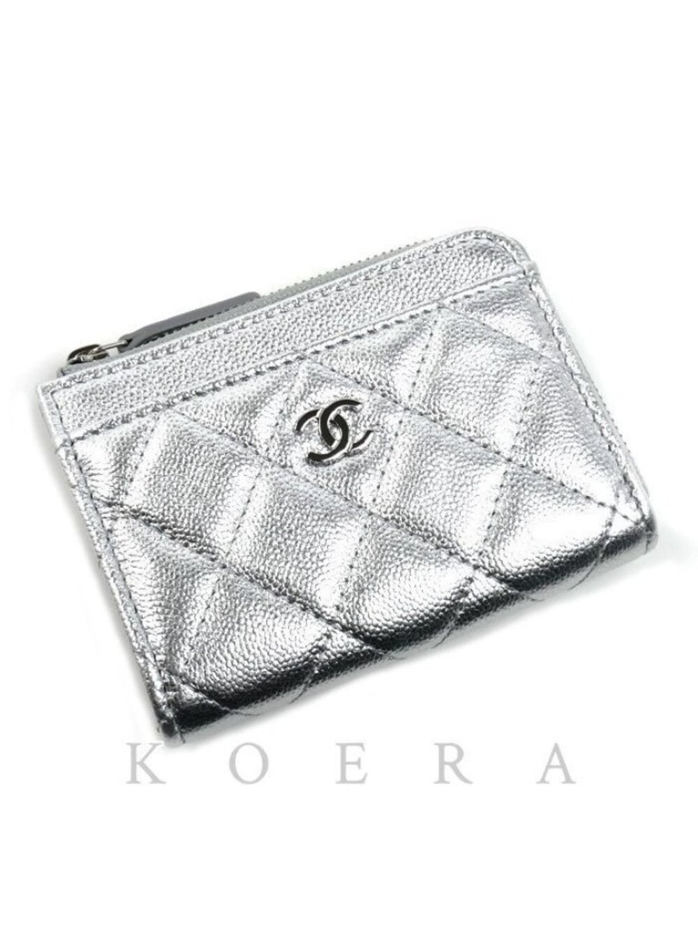 Chanel Quilted Fragment Case Coin Purse Silver
